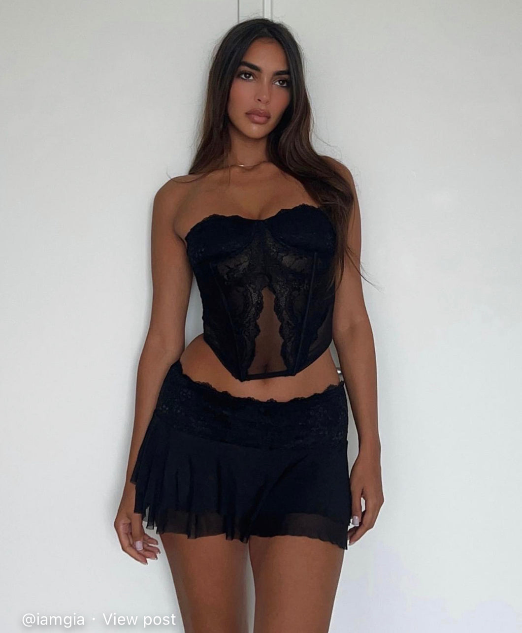 the only one black lace corset two piece set